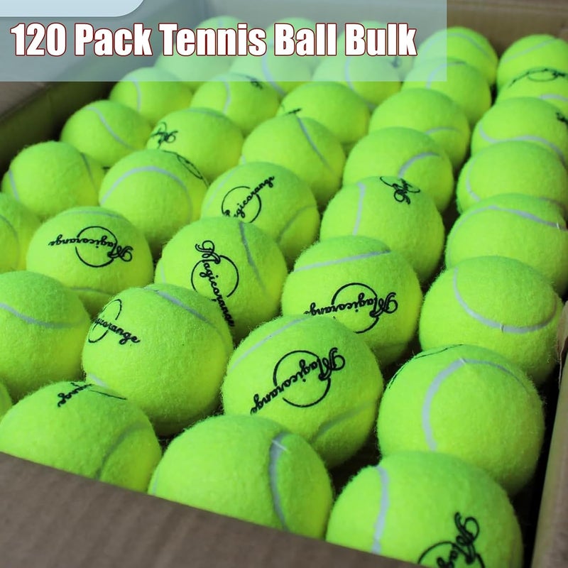Magicorange Tennis Balls, 120 Pack Bulk Tennis Balls Pressureless Tennis Ball, Pet Dog Playing Balls, Good for Beginner Training Ball - Image 2
